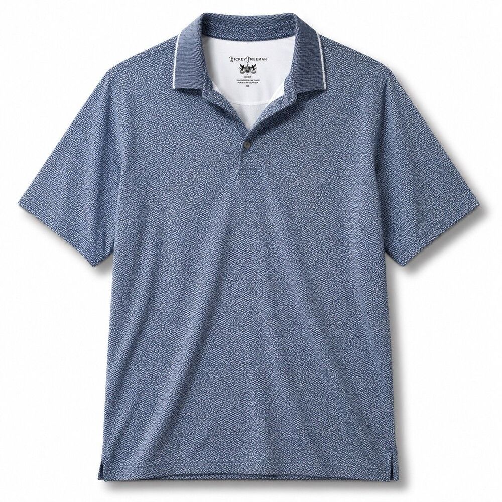 Hickey Freeman Golf Polo Shirt Mens XL Blue Geometric Performance Stretch Preppy
